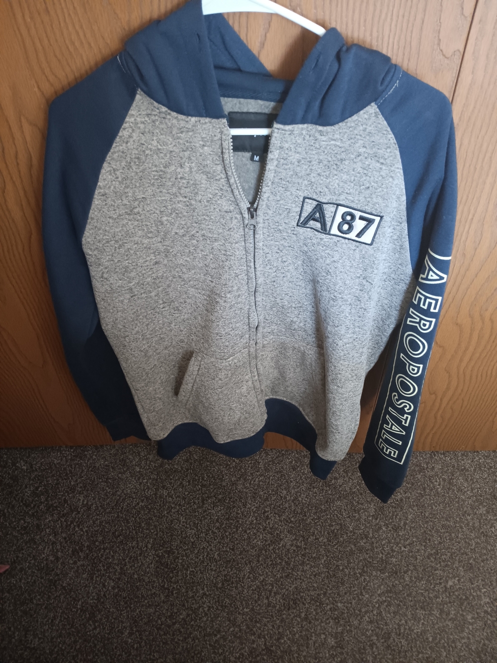 Aeropostale A87 Men's Navy and Gray Zip Hoodie Jacket